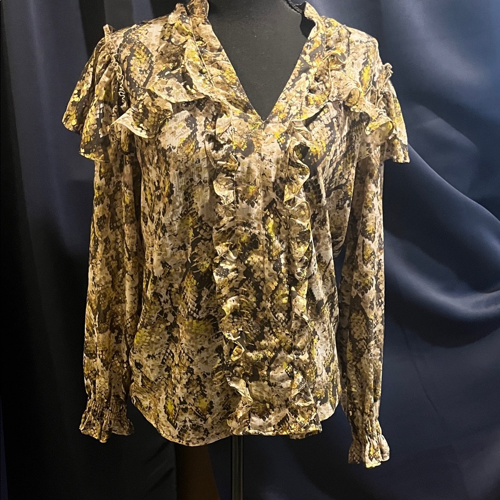 New York & Company Multicolor Ruffled Blouse